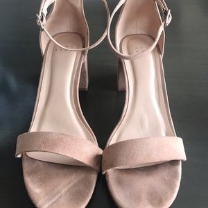 Faux suede open toed pumps